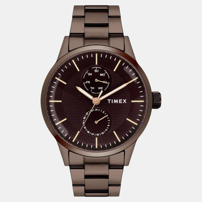 Fashion Men Quartz Brown Dial Multi-Function Stainless Steel Watch TWEG19941