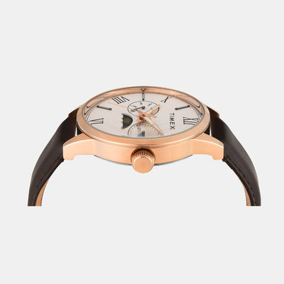 Fashion Men Quartz White Dial Multi-Function Leather Watch TWEG19943