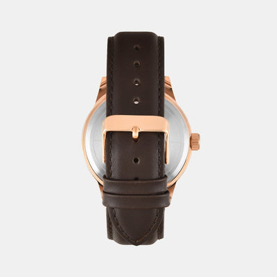 Fashion Men Quartz White Dial Multi-Function Leather Watch TWEG19943
