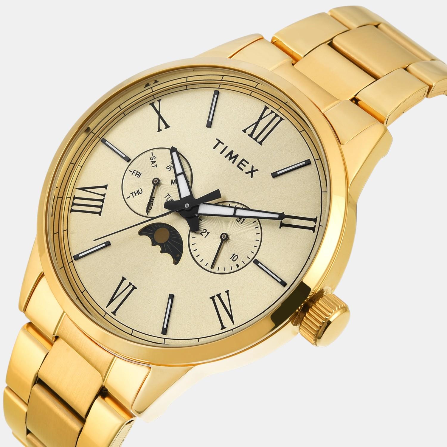 Fashion Men Quartz Champagne Dial Multi-Function Stainless Steel Watch TWEG19945