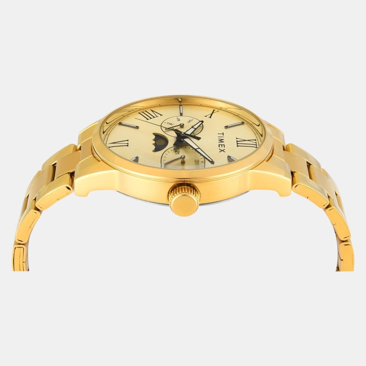 Fashion Men Quartz Champagne Dial Multi-Function Stainless Steel Watch TWEG19945