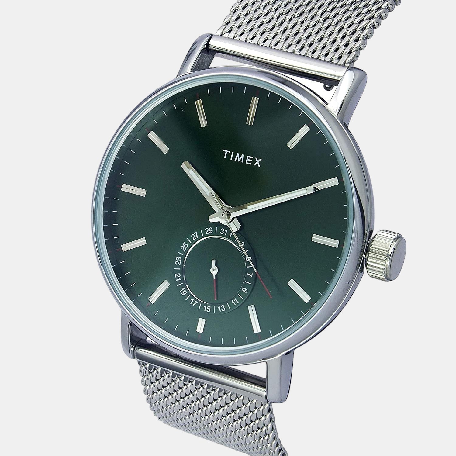 Fashion Men Quartz Green Dial Analog Stainless Steel Watch TWEG20001
