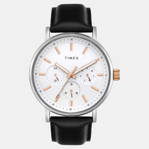 Fashion Men Quartz White Dial Multi-Function Leather Watch TWEG20021