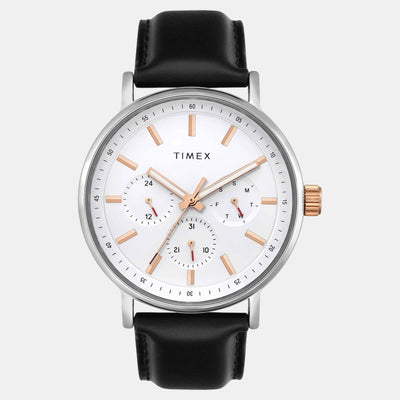 Fashion Men Quartz White Dial Multi-Function Leather Watch TWEG20021