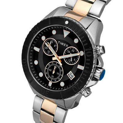Timex E Class Men's Black Dial Round Case Chronograph Date Function Watch 47mm TWEG20102