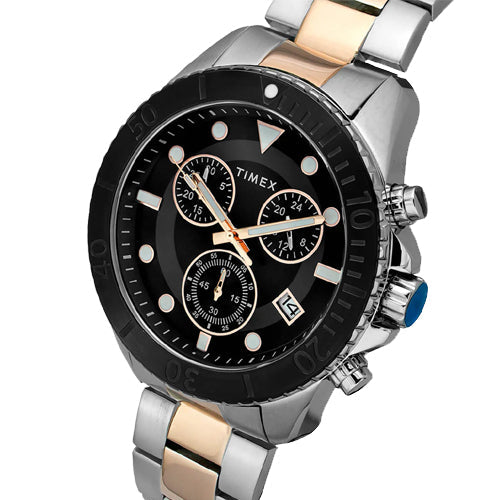 Timex E Class Men's Black Dial Round Case Chronograph Date Function Watch 47mm TWEG20102