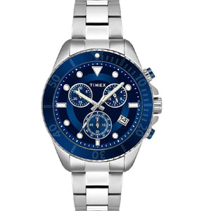 Timex E Class Men's Blue Dial Round Case Chronograph Date Function Watch 47mm TWEG20103