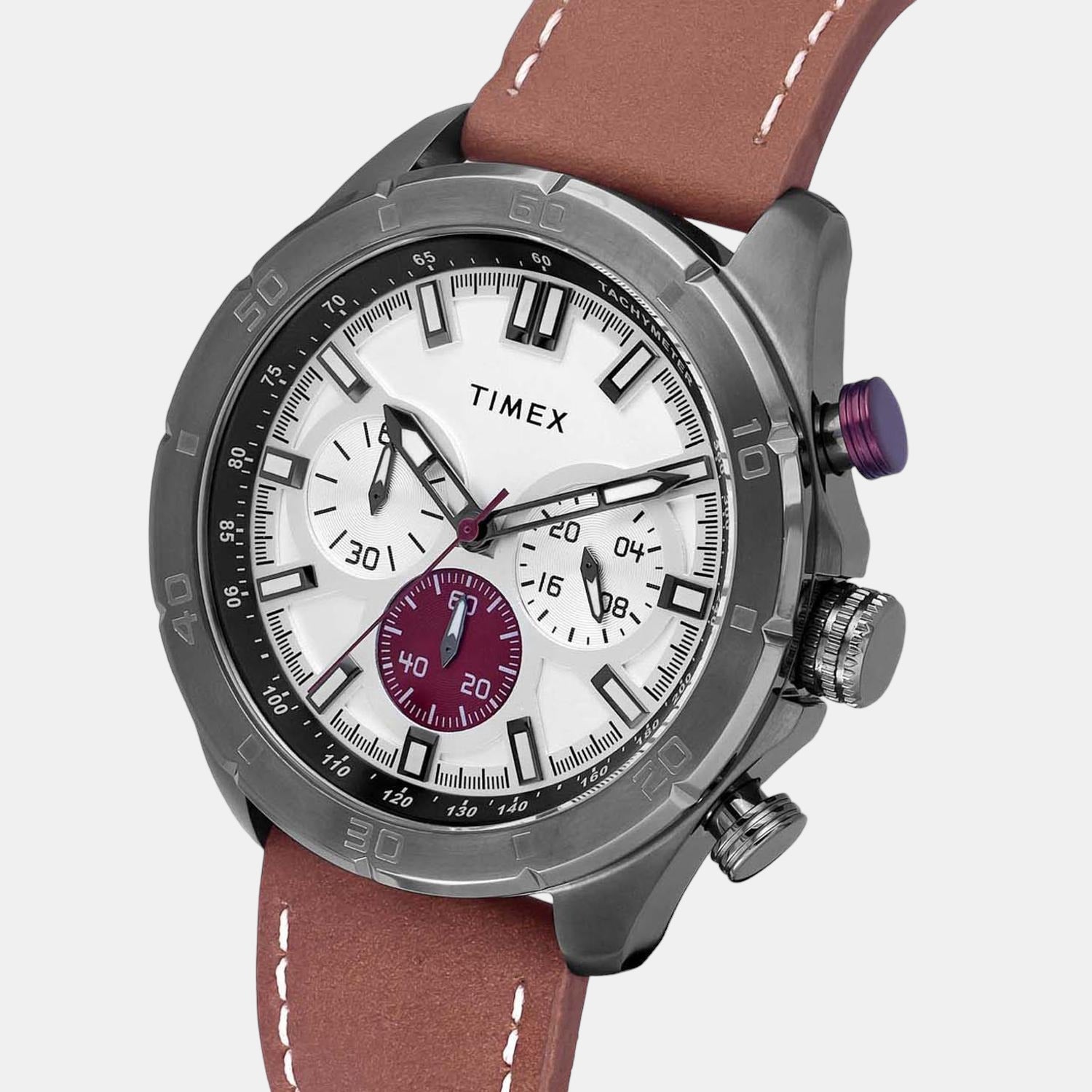 E Class Men Quartz Silver Dial Chronograph Leather Watch TWEG20303