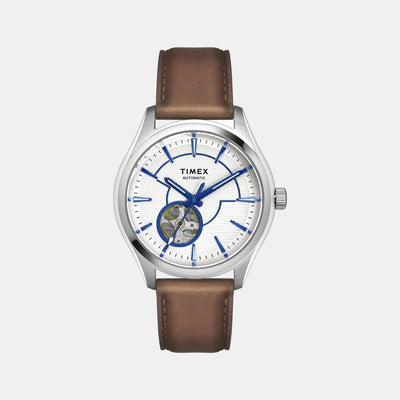 E Class Men Quartz Silver Dial Analog Leather Watch TWEG21001