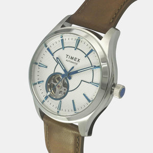 E Class Men Quartz Silver Dial Analog Leather Watch TWEG21001