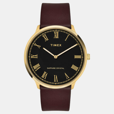 Fashion Men Quartz Black Dial Analog Leather Watch TWEG22103