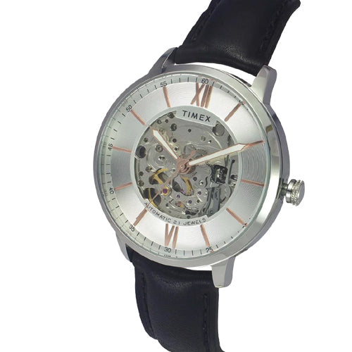 Timex Men Automatic Silver Round Stainless Steel Dial Watch 42mm TWEG23500