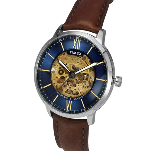 Timex E Class Men Automatic Blue Round Stainless Steel Dial Watch 42mm TWEG23501