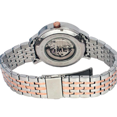 Timex E Class Trend Men Automatic Silver Round Stainless Steel Dial Watch 42mm TWEG23503