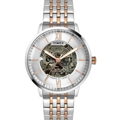 Timex E Class Trend Men Automatic Silver Round Stainless Steel Dial Watch 42mm TWEG23503