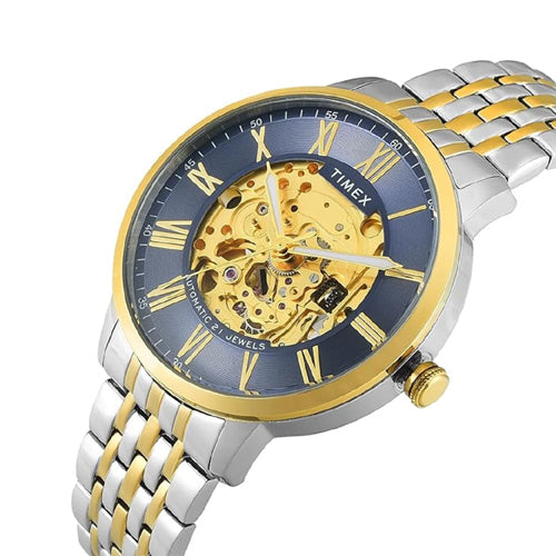Timex E Class Trend Men Automatic Blue Round Stainless Steel Dial Watch 42mm TWEG23505