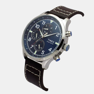 Fashion Men Quartz Silver Dial Multi-Function Leather Watch TWEG23902