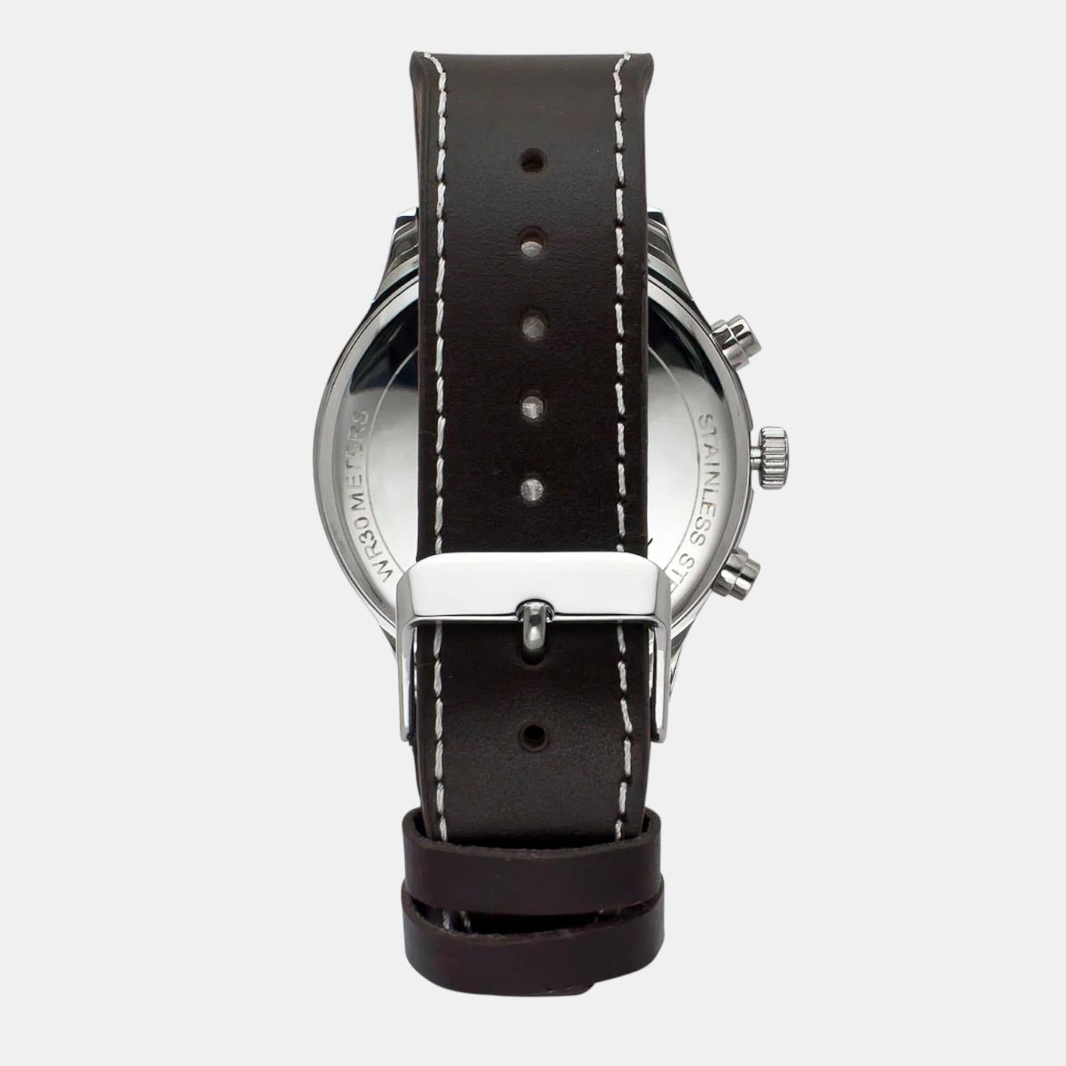 Fashion Men Quartz Silver Dial Multi-Function Leather Watch TWEG23902