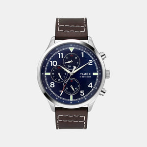 Fashion Men Quartz Silver Dial Multi-Function Leather Watch TWEG23902