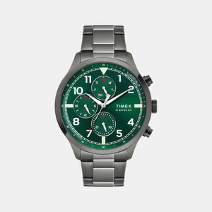 Fashion Men Quartz Green Dial Multi-Function Stainless Steel Watch TWEG23903