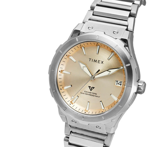 Timex E Class Men Champagne Round Dial Analog Watch  40.5mm TWEG24803
