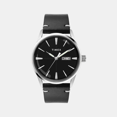 Fashion Men Quartz Black Dial Analog Leather Watch TWEG25501