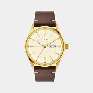 Fashion Men Quartz Champagne Dial Analog Leather Watch TWEG25502