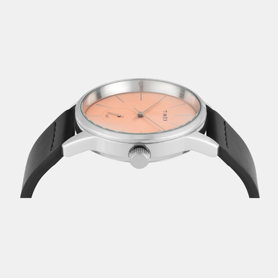 Fashion Men Quartz Peach Dial Analog Leather Watch TWEG25504