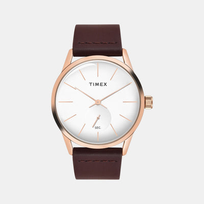 Fashion Men Quartz Silver Dial Analog Leather Watch TWEG25505