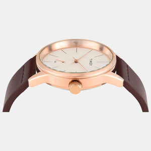Fashion Men Quartz Silver Dial Analog Leather Watch TWEG25505