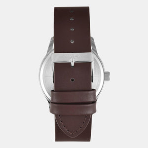 Fashion Men Quartz Silver Dial Analog Leather Watch TWEG25505
