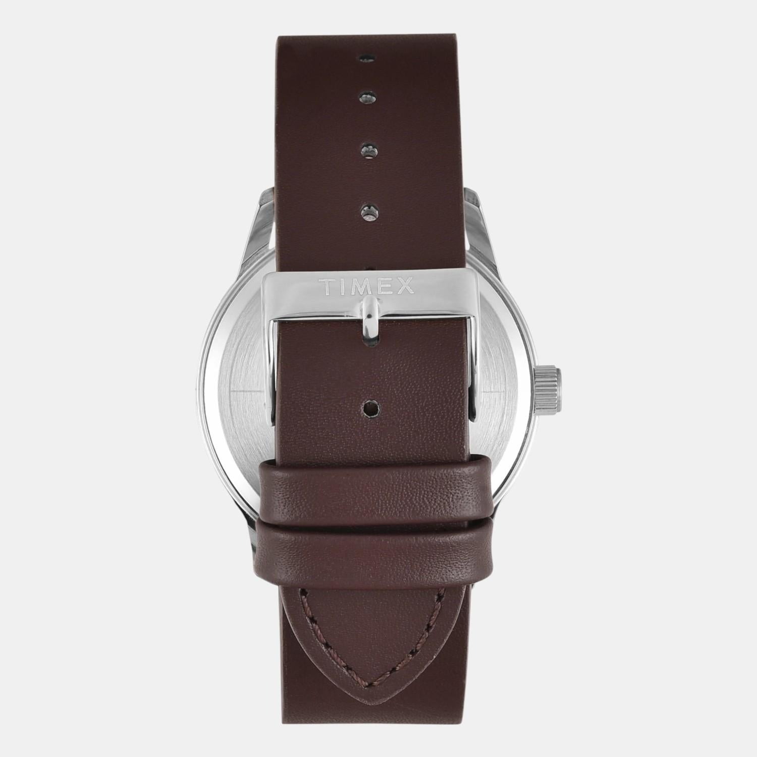 Fashion Men Quartz Silver Dial Analog Leather Watch TWEG25505
