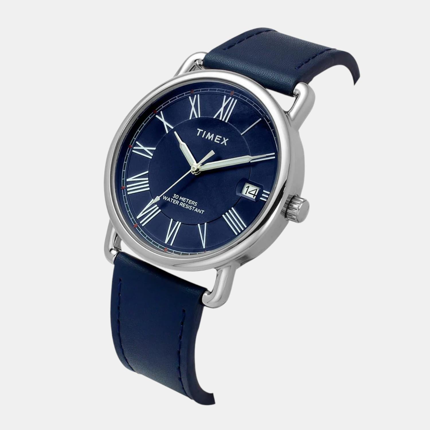 Fashion Men Quartz Blue Dial Analog Leather Watch TWEG25600