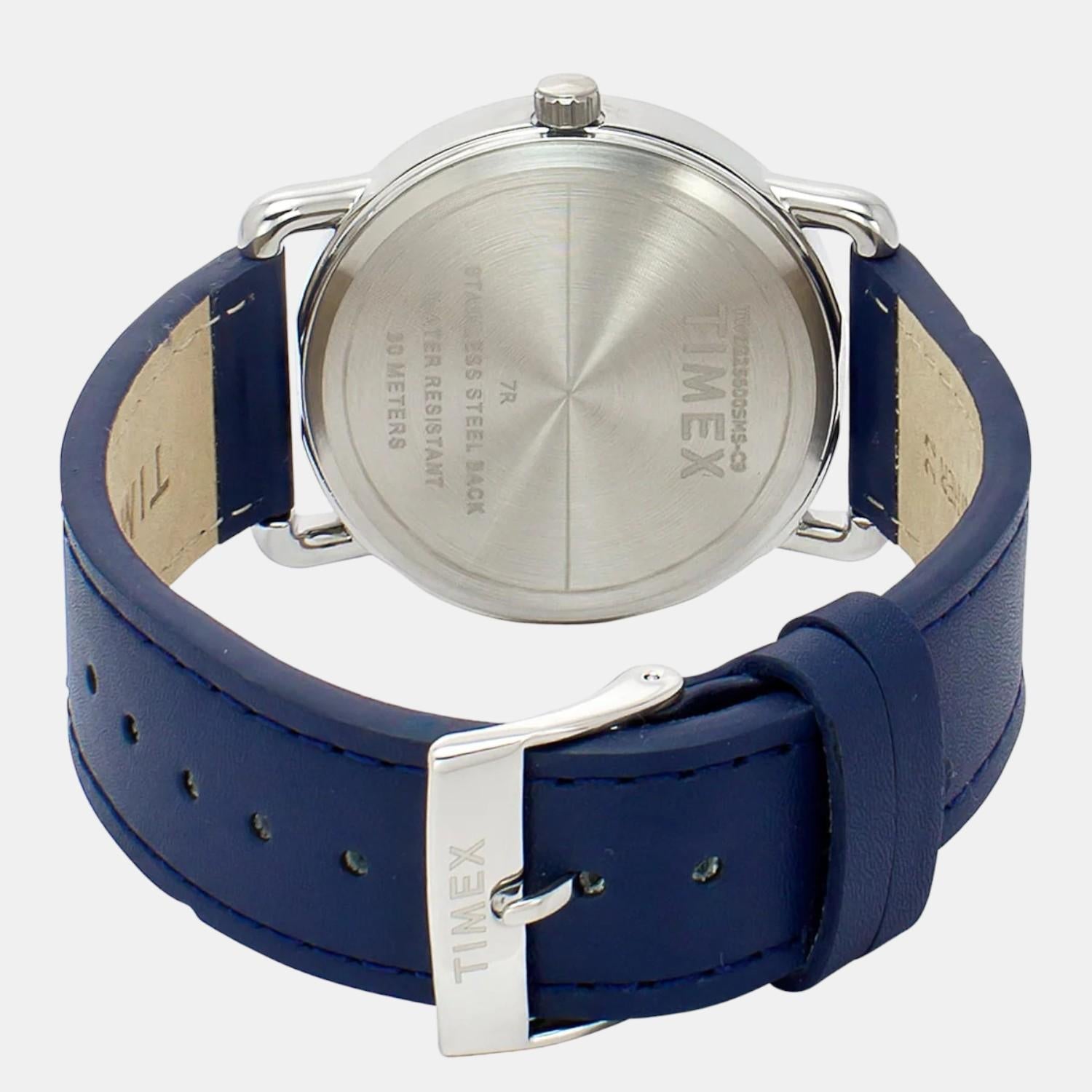 Fashion Men Quartz Blue Dial Analog Leather Watch TWEG25600