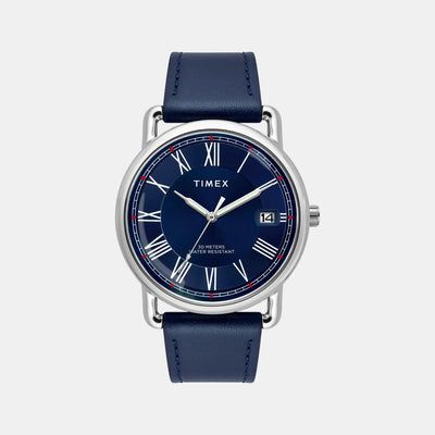 Fashion Men Quartz Champagne Dial Analog Leather Watch TWEG25601