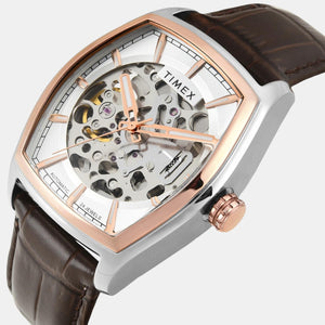 Fashion Men Automatic Silver Dial Analog Leather Watch TWEG25901