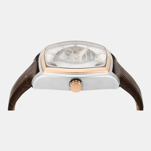 Fashion Men Automatic Silver Dial Analog Leather Watch TWEG25901