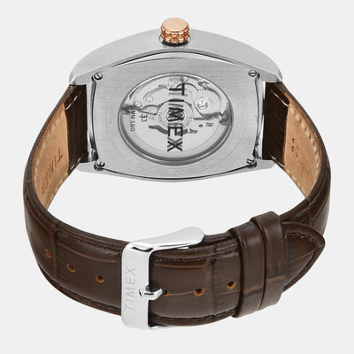 Fashion Men Automatic Silver Dial Analog Leather Watch TWEG25901