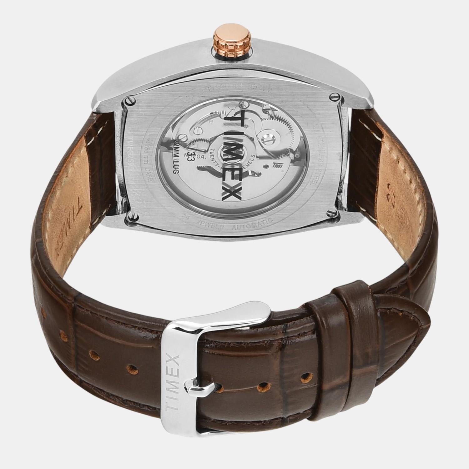 Fashion Men Automatic Silver Dial Analog Leather Watch TWEG25901