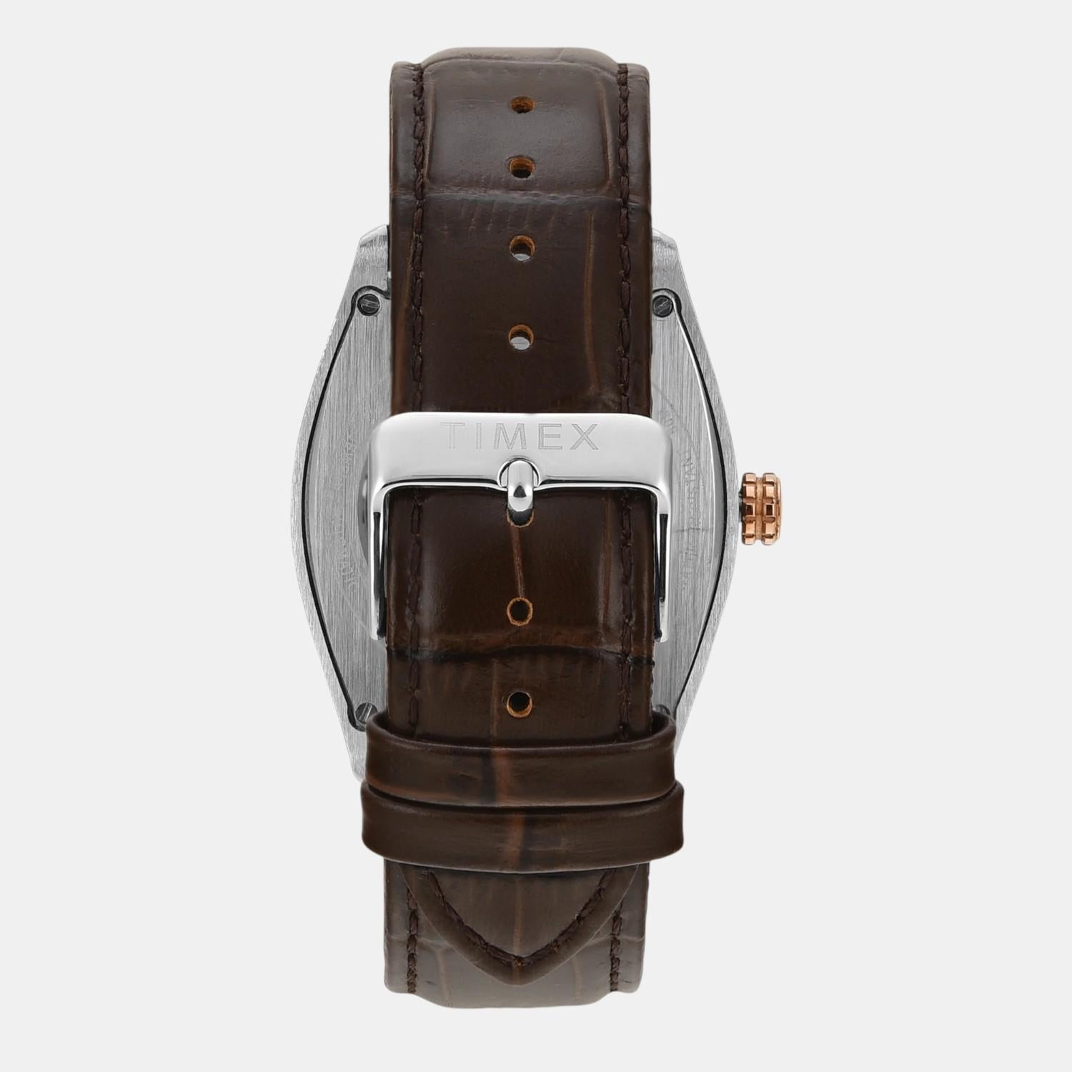 Fashion Men Automatic Silver Dial Analog Leather Watch TWEG25901