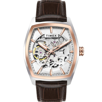 Timex Men Silver Rectangle Dial Analog Automatic Watch 38.4mm TWEG25901