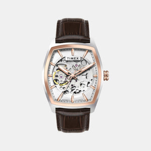 Fashion Men Automatic Silver Dial Analog Leather Watch TWEG25901