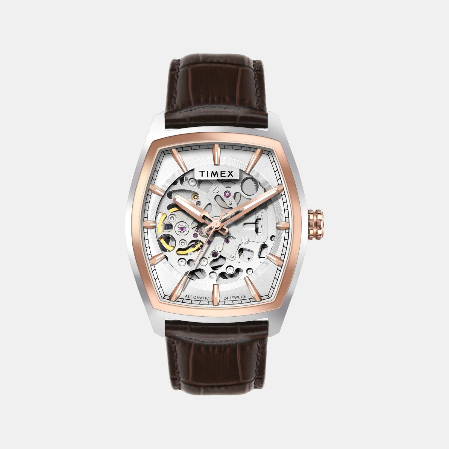 Fashion Men Automatic Silver Dial Analog Leather Watch TWEG25901