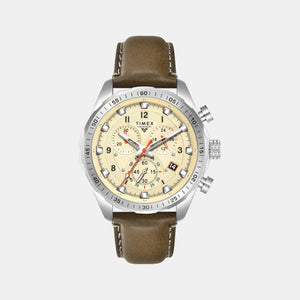 Fashion Men Quartz Beige Dial Chronograph Leather Watch TWEG26000