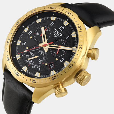Fashion Men Quartz Black Dial Chronograph Leather Watch TWEG26001