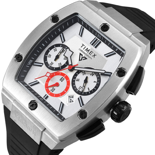 Timex Vector Men Silver Rectangle Chronograph Dial Analog Watch 41.5mm TWEG26200