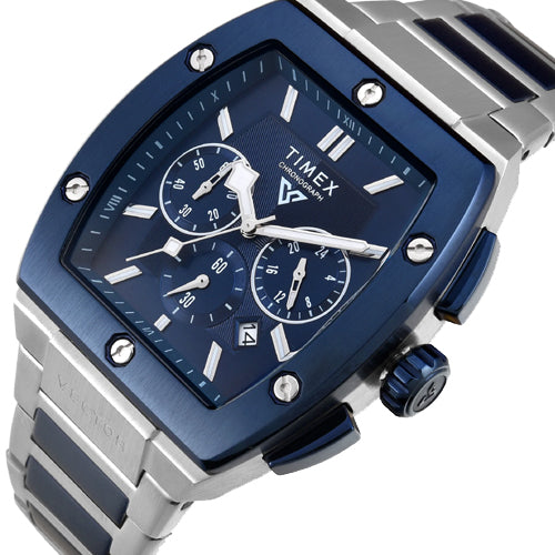 Timex Vector Men Blue Rectangle Chronograph Dial Analog Watch 41.5mm TWEG26202