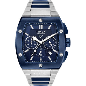Timex Vector Men Blue Rectangle Chronograph Dial Analog Watch 41.5mm TWEG26202