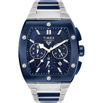 Timex Vector Men Blue Rectangle Chronograph Dial Analog Watch 41.5mm TWEG26202