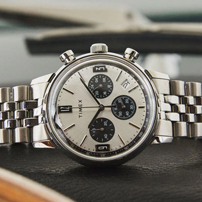 Timex Marlin Men Chronograph Tachymeter Silver Dial Stainless Steel Bracelet Watch 42mm TWEG26704